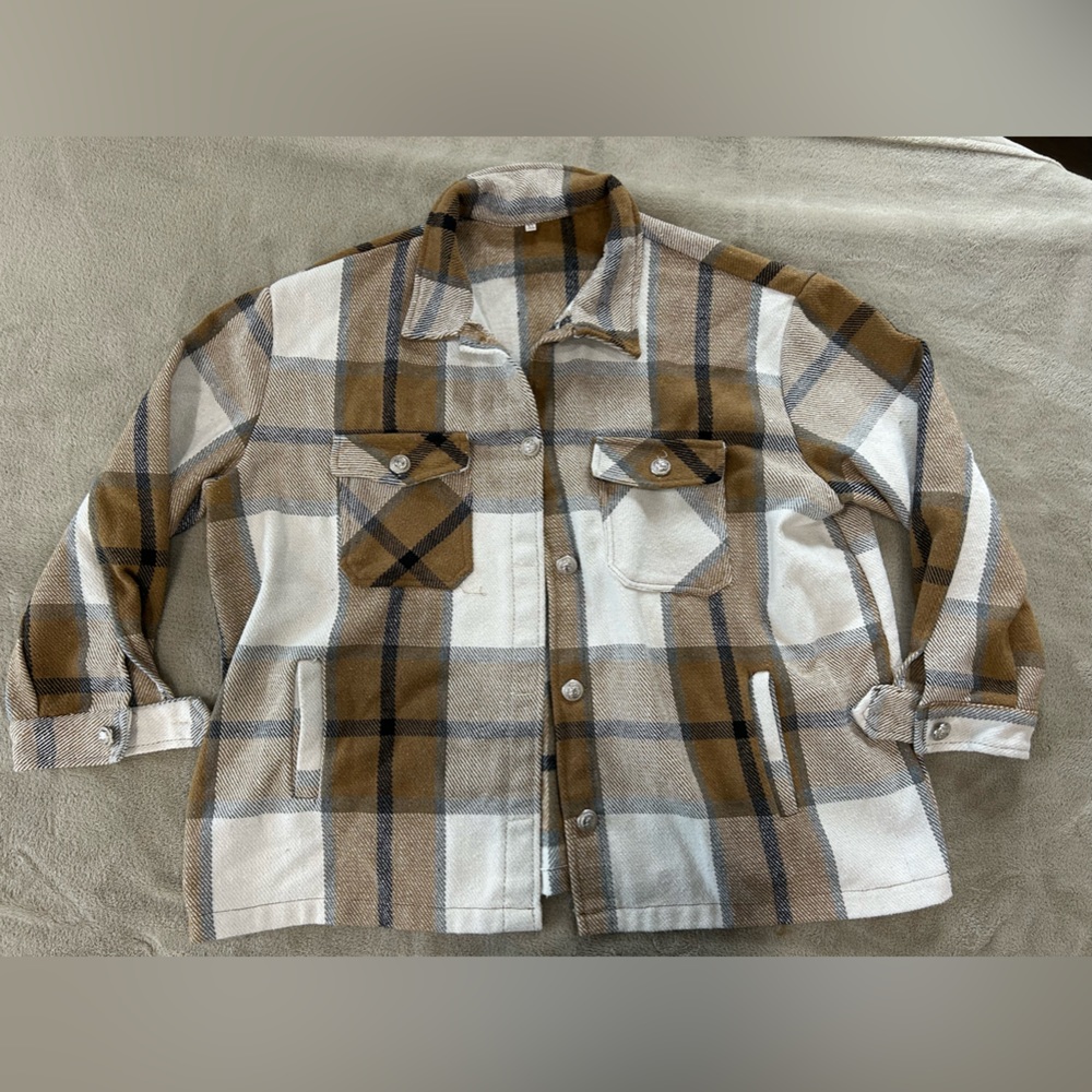 Women's Color Block Plaid Wool Blend Shacket